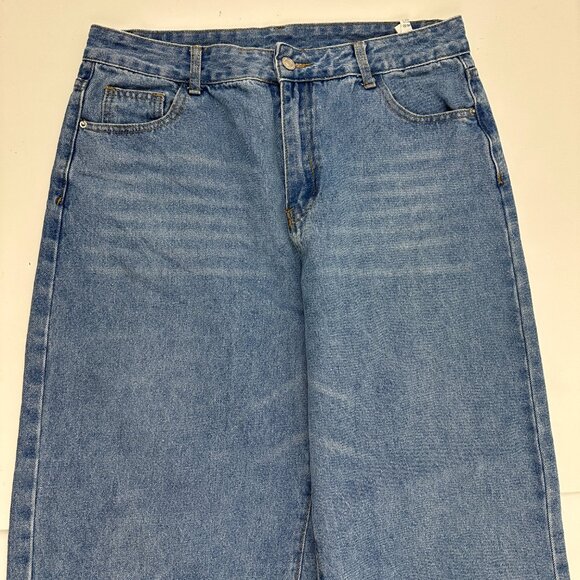 Shein Baggy Wide Leg Women's size 12 Medium Wash Blue Denim Jeans - Picture 2 of 5